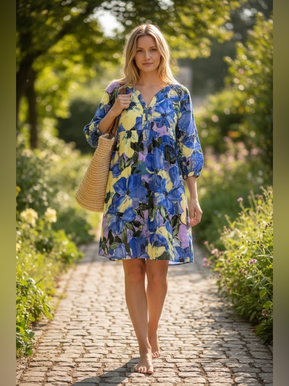 Women Floral Print Purple & Yellow Dress